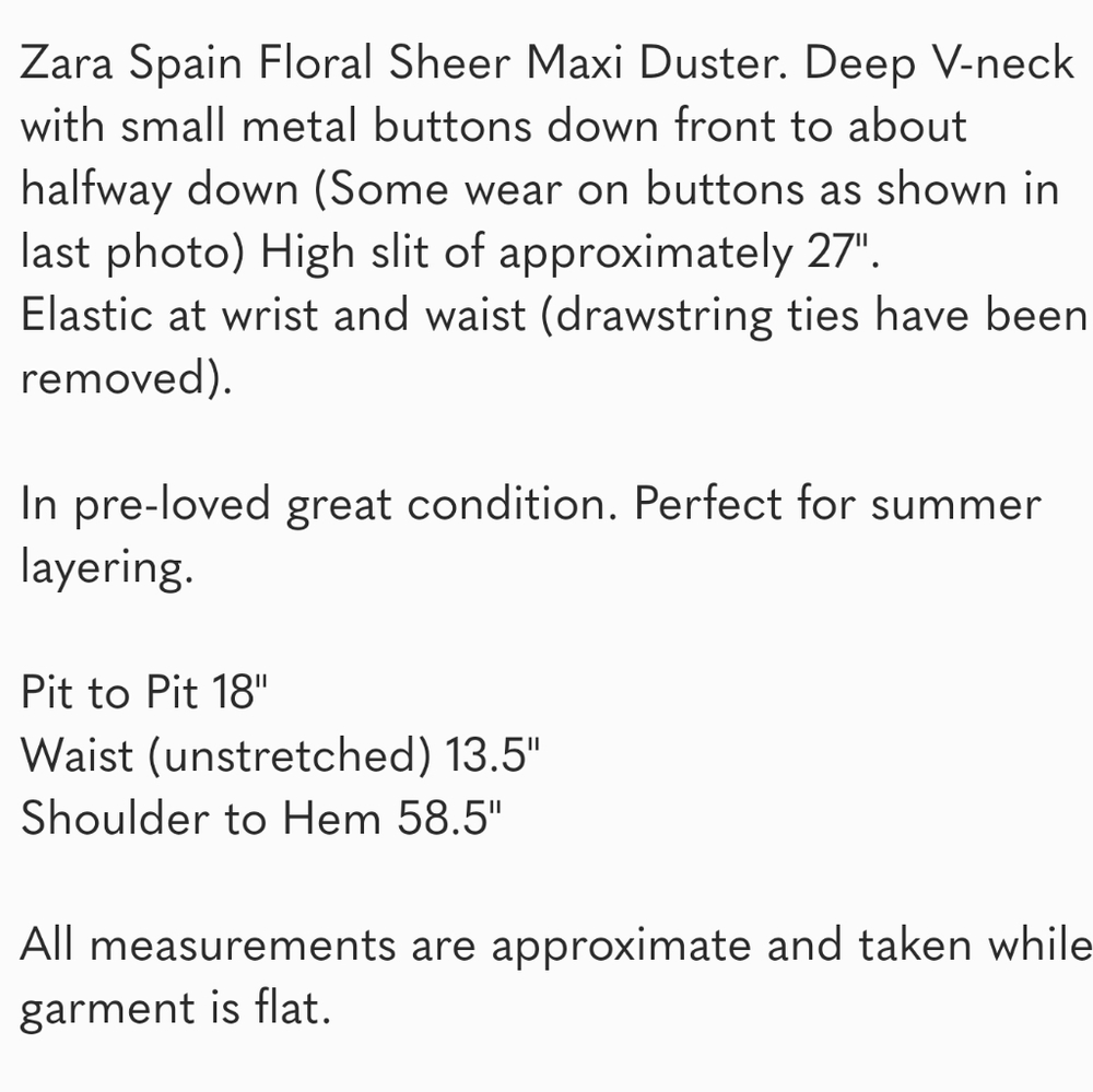 Zara | Spain Floral Sheer Maxi Duster - Picture 9 of 9